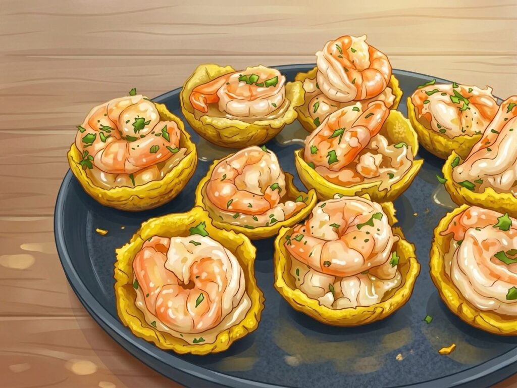 El sabor de la provincia de Colón en mi cocina: Mis canastitas rellenas de camarón (gambas) con salsa cremosa al coco